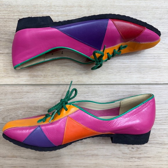 Vintage David Tate Leather Oxfords Colorful Twee Patchwork Lace Up Shoes Size 7N - Picture 3 of 7